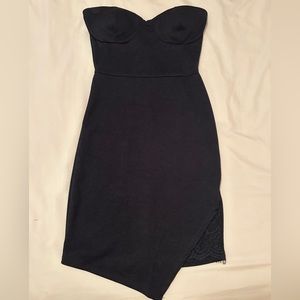 Strapless black mini dress